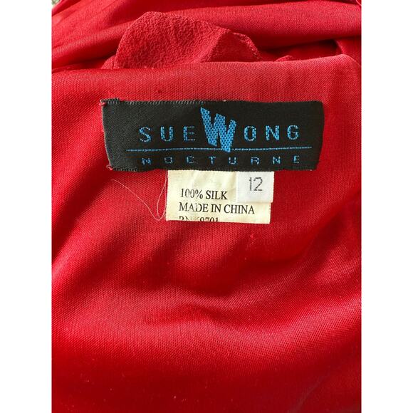 FLAWED Vintage Sue Wong Y2K Red Beaded Embroidered Asymmetrical Dress 12 S XS - Picture 10 of 17